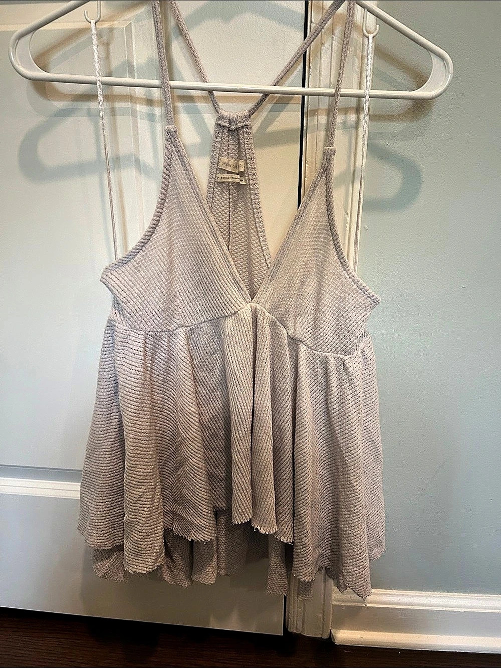 Urban Outfitters Lola Thermal Babydoll Tank Top Gray/Lilac & Olive